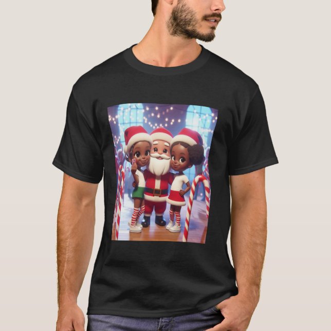 Camiseta Irmãs Adolescentes Afro-Americanas com Papais noei (Frente)