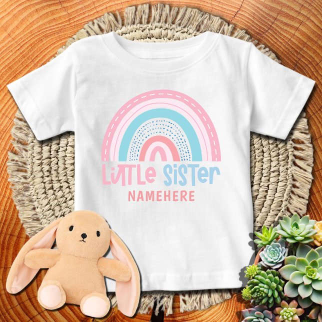 Camiseta Irmãzinha Nome Personalizado Cute Arco-íris (Criador carregado)