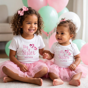 Camiseta Irmãzinha Rosa Corações Aquarela Nome Personalizad