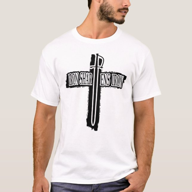 Camiseta Iron Sharpens Iron Christian Phi Rho Design (Frente)