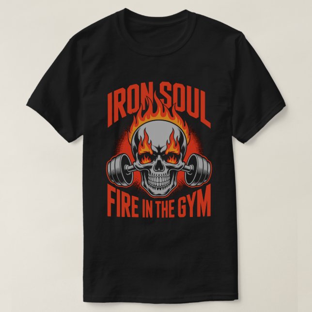 Camiseta Iron Soul Skull Fitness Motivation Tee (Frente do Design)