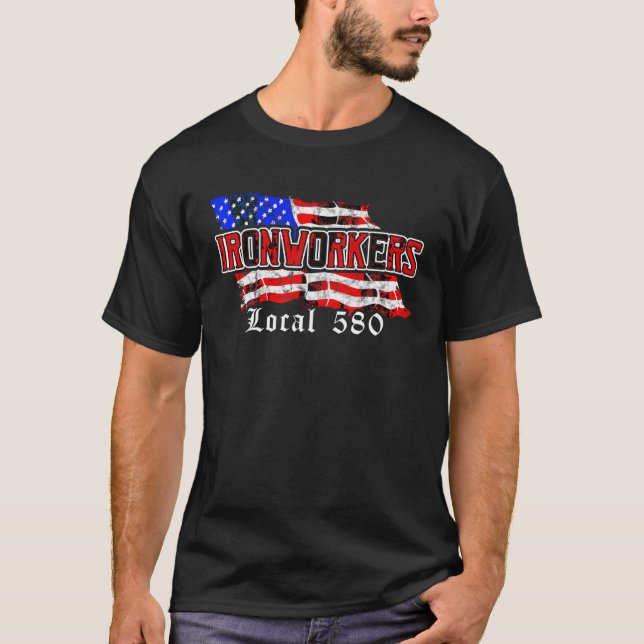 Camiseta Ironworker Local 580 NYC American Flag Patriotic (Frente)