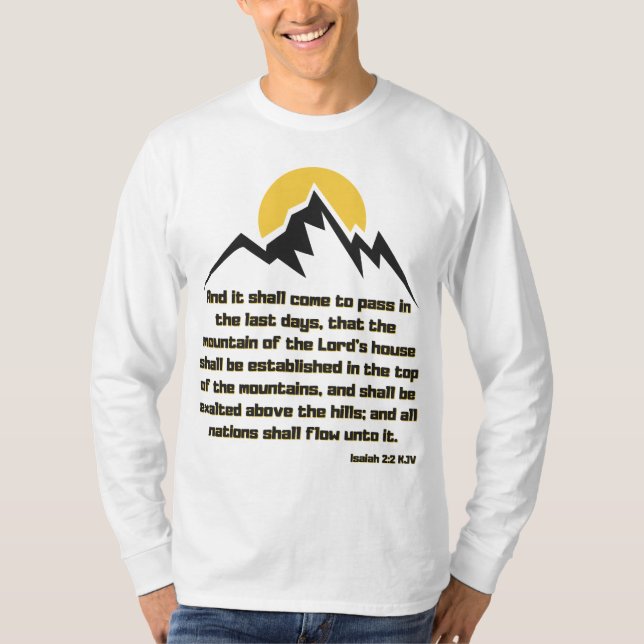 Camiseta Isaiah 2:2 Escritura de Bíblia Citação Longa Capa  (Frente)