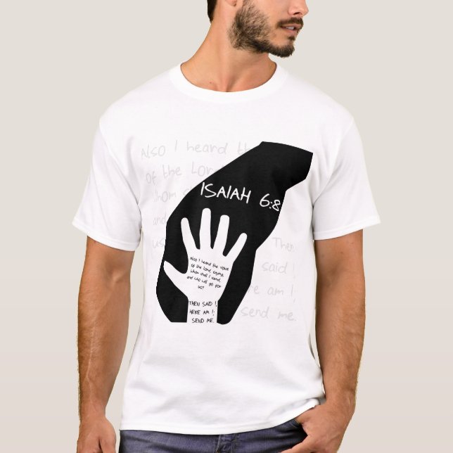 Camiseta Isaías 6:8 Camiseta-T-Masculina Cristã (Frente)