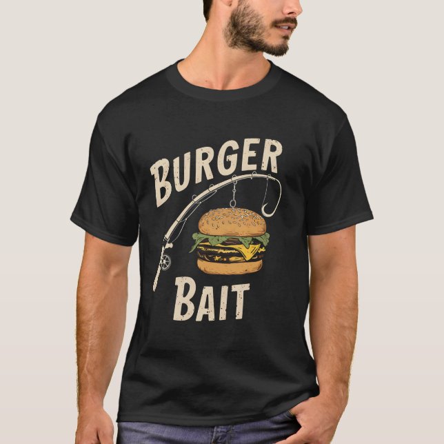 Camiseta Isca de Pesca Hambúrguer Engraçado Presente de Pes (Frente)