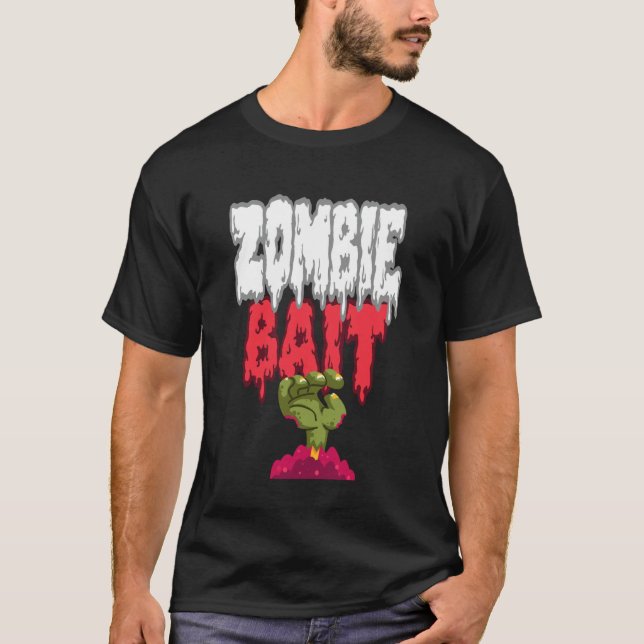 Camiseta Isca de Zumbi Alcançando do Túmulo Funny Hallowee (Frente)