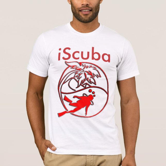 Camiseta iScuba - Círculo Vermelho com Palma e mergulhador (Frente)