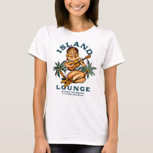 Camiseta Island Lounge Tropical Musical Tattoo Guitar Girl