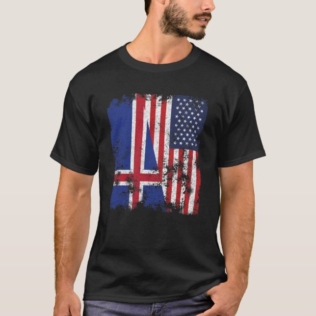 Camiseta Islândia EUA Flag - Half American (Frente)