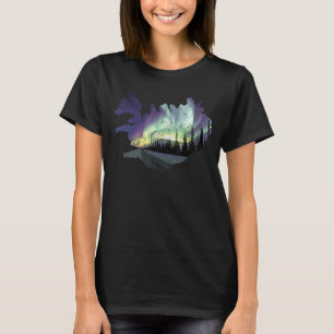 Camiseta Islândia Mapear Norte De Gelo De Fogo Luz Islandes