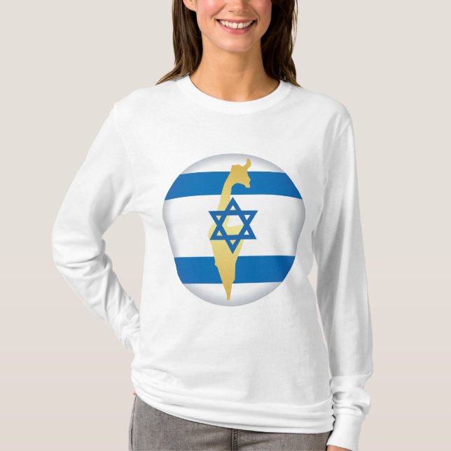 Camiseta Israel Flag and Map Blue Star of David Emblem (Frente)