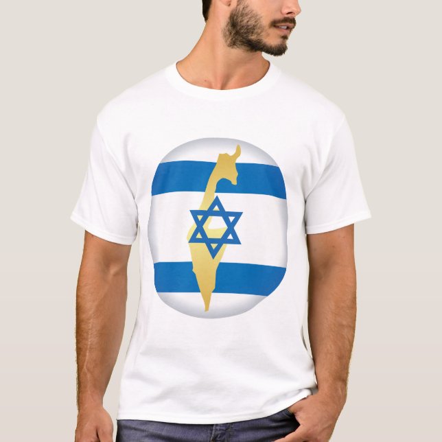 Camiseta Israel Flag and Map Blue Star of David Emblem (Frente)