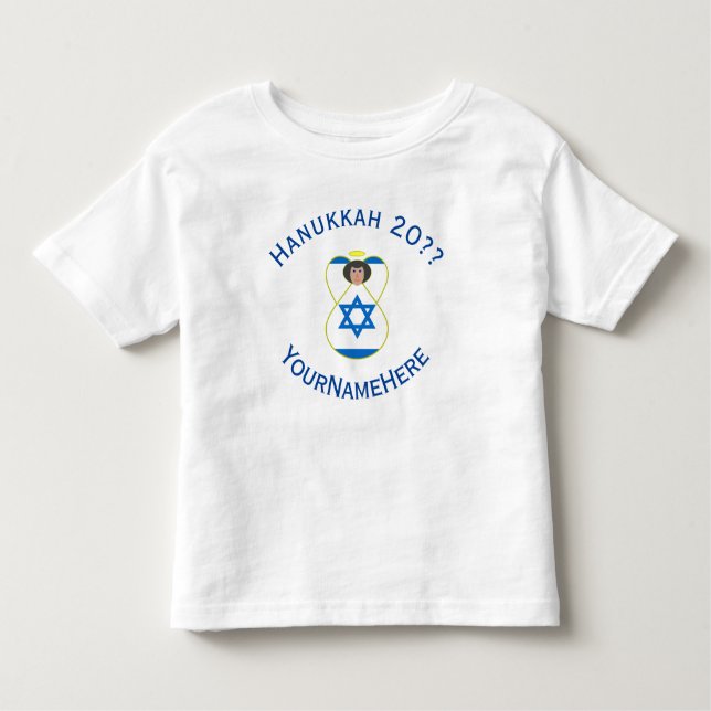 Camiseta Israelense Angel Hanukkah Flag Blue Personalizado (Frente)