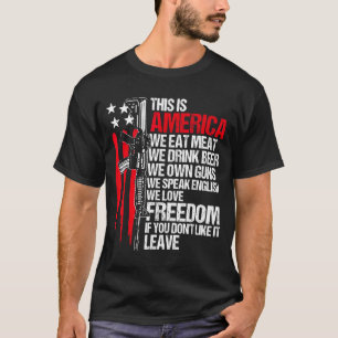 Camiseta Isto é a América come carne bebe cerveja possui ar