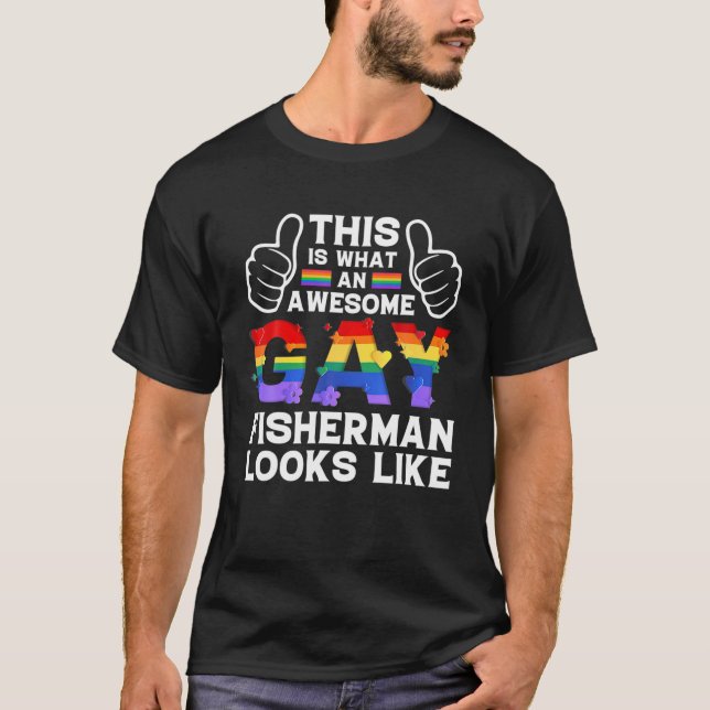 Camiseta Isto É O Que Um Pescador De Gay Parece Com Prid LG (Frente)