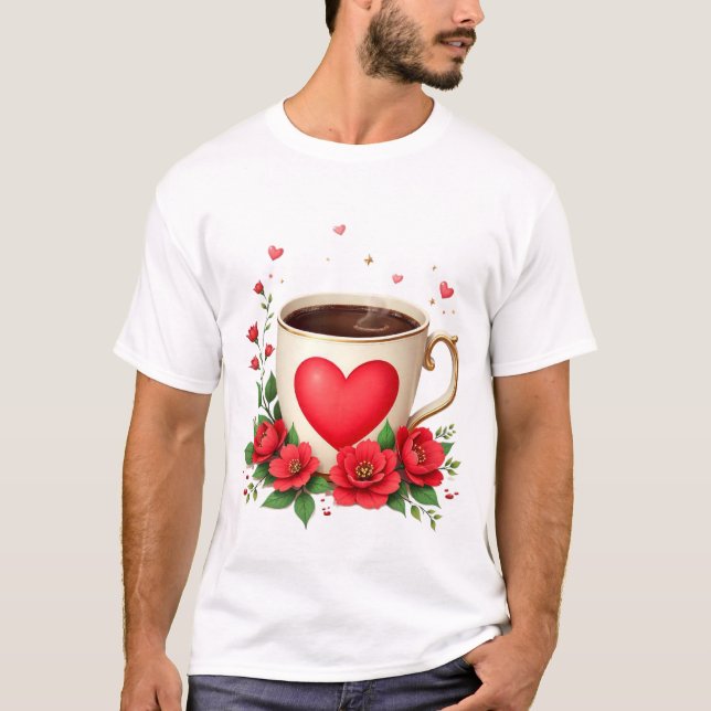 Camiseta It Is Coffee Time With Mug And Red Hearts (Frente)