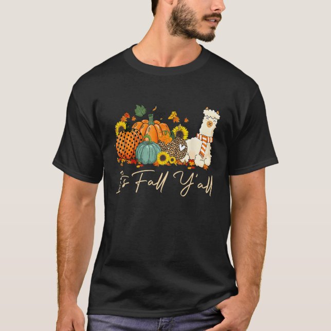 Camiseta It s Fall Y all Llama Leopard Pumpkin Halloween Fa (Frente)