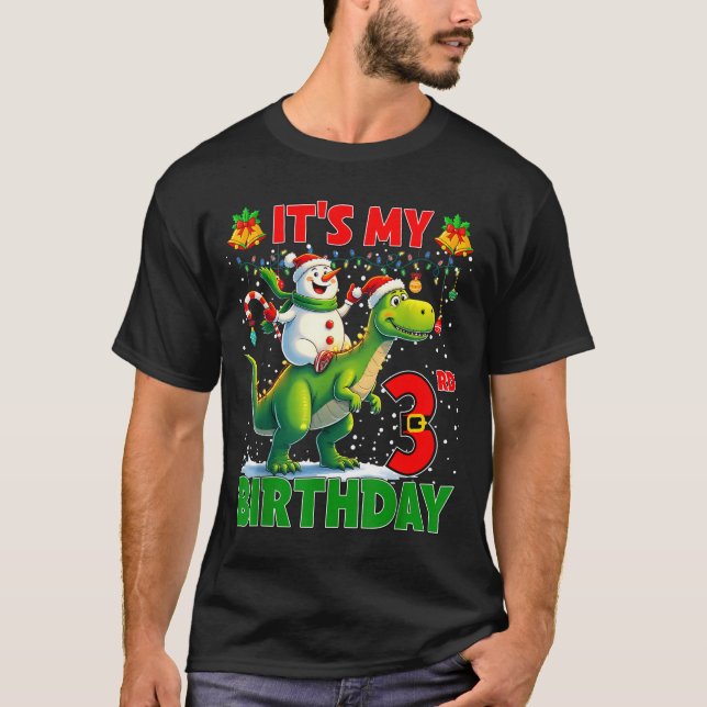 Camiseta It’s My 3rd Birthday Xmas Snowman Riding Dinosaur  (Frente)
