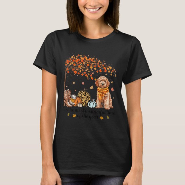 Camiseta It’s The Most Wonderful Time Goldendoodle Pumpkins (Frente)