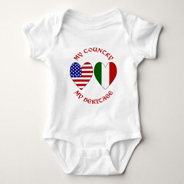 Camiseta Itália Bandeira EUA Corações País Patrimônio (Frente)
