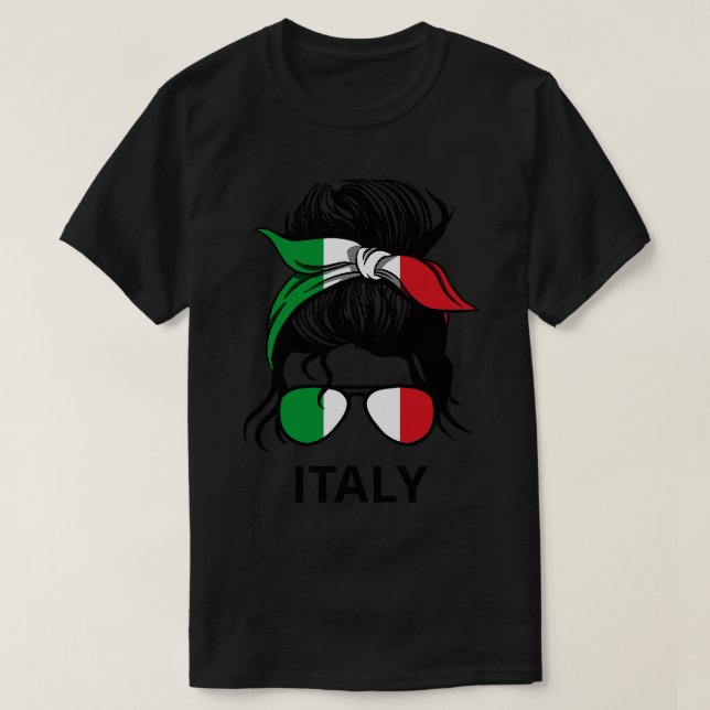 Camiseta Itália: Bandeira Italiana Com Messy Bun I (Frente do Design)