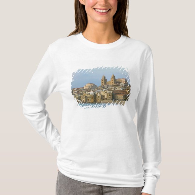 Camiseta Itália, Sicília, Cefalu, Vista com Duomo de 2 (Frente)