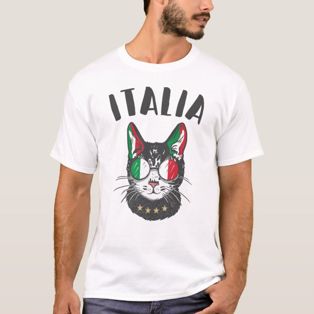Camiseta Itália Soccer Cat Mascot Bandeira italiana (Frente)