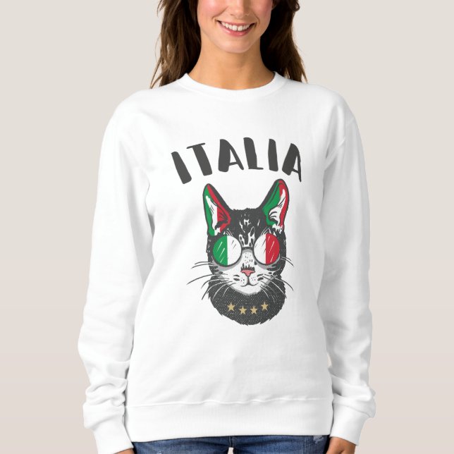 Camiseta Itália Soccer Cat Mascot Bandeira italiana (Frente)