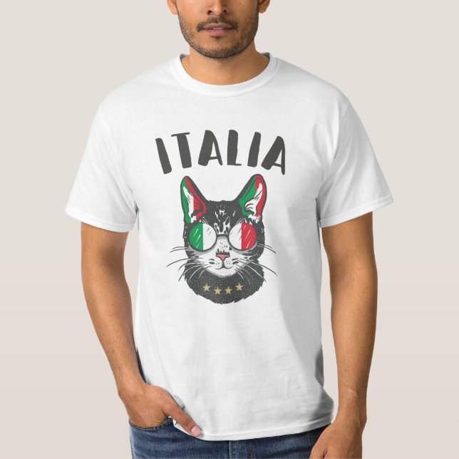Camiseta Itália Soccer Cat Mascot Bandeira italiana (Frente)