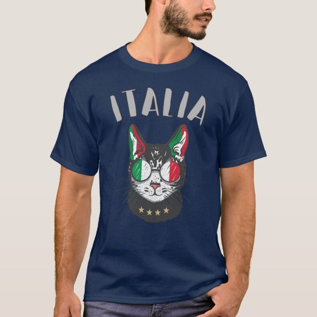 Camiseta Itália Soccer Cat Mascot Bandeira italiana (Frente)