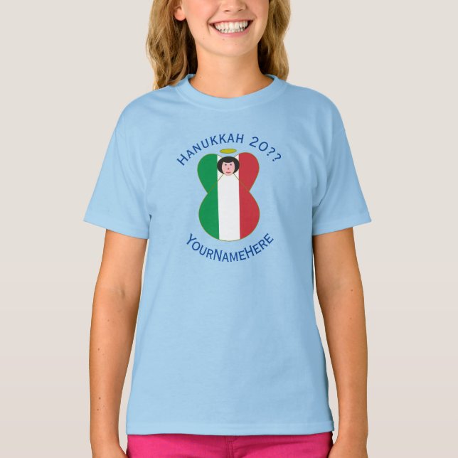 Camiseta Italian Angel Hanukkah Flag Personalized Girl:s (Frente)