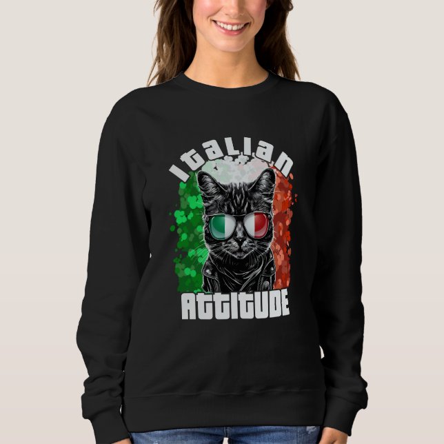 Camiseta Italian Attitude Cat Sunglasses Italy Flag Italia  (Frente)