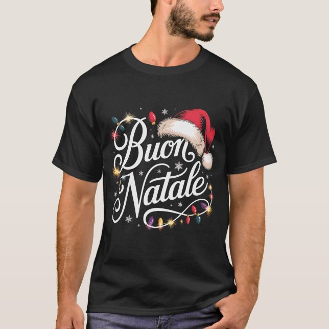 Camiseta Italian Family Christmas Lights Red Santa Hat Buon (Frente)