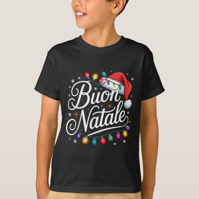 Camiseta Italian Family Christmas Lights Red Santa Hat Buon (Frente)