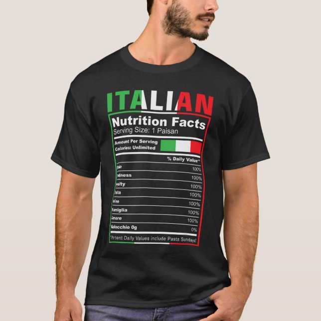 Camiseta Italian Nutrition Facts Italiano Italy Pride Itali (Frente)