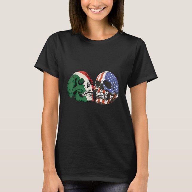 Camiseta Italian Roots American Born Italia Skull Flag Usa  (Frente)