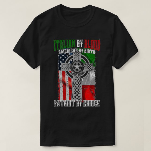 Camiseta Italiano Por Blood American Por Nascimento Patriot (Frente do Design)