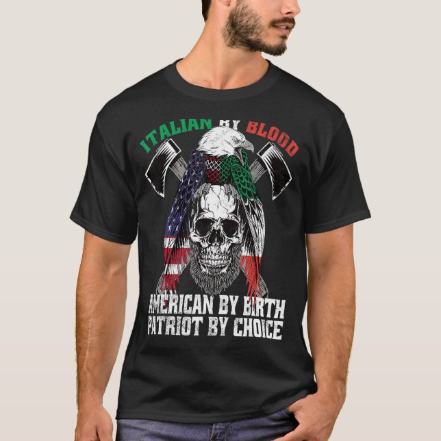 Camiseta Italiano Por Blood American Por Nascimento Patriot (Frente)