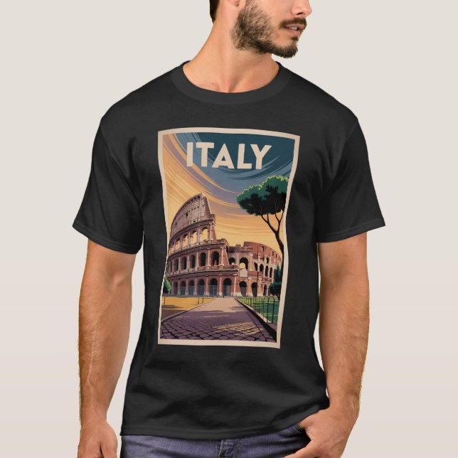 Camiseta Italy Colosseum Illustration Travel Art Vintage (Frente)