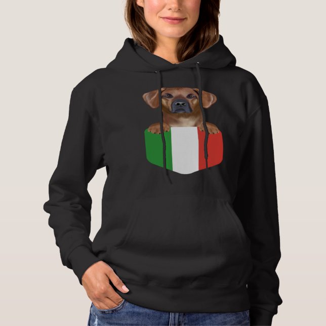 Camiseta Italy Flag Rhodesian Ridgeback Dog In Pocket (Frente)