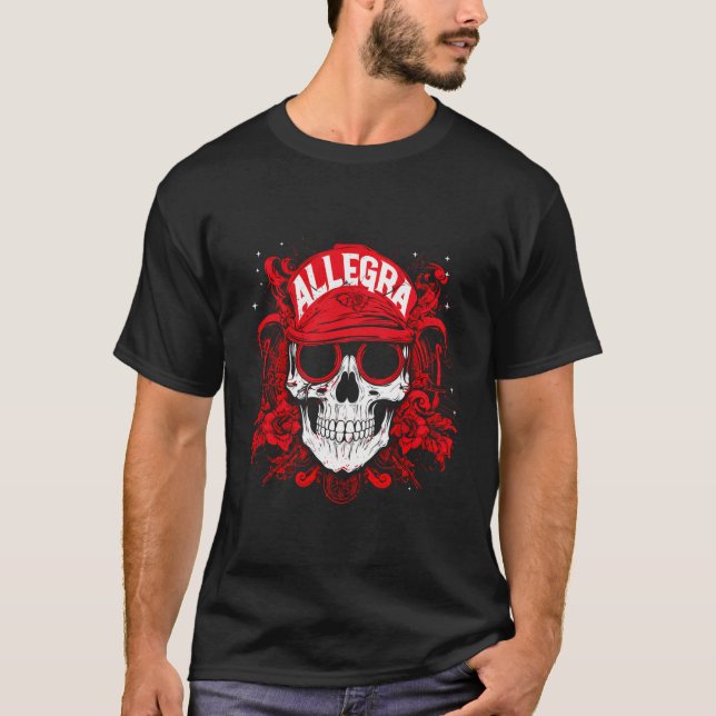 Camiseta Itens de Crânio Personalizado com Nome de Alegra (Frente)