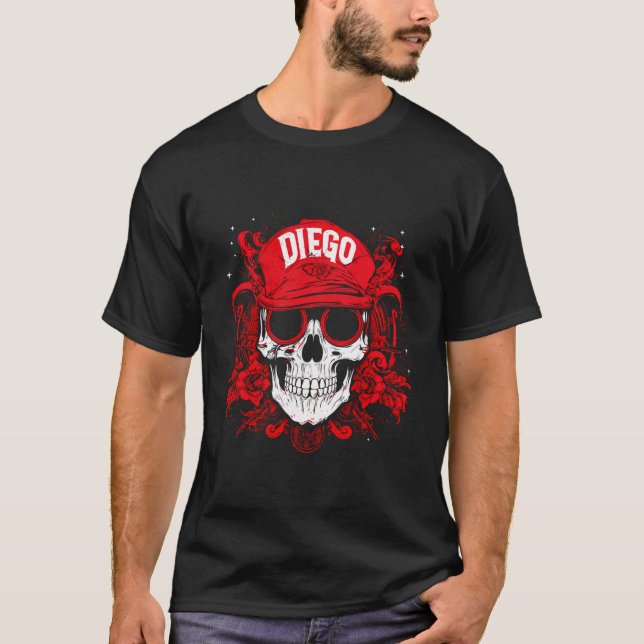 Camiseta Itens de crânio personalizado com nome de Diego (Frente)