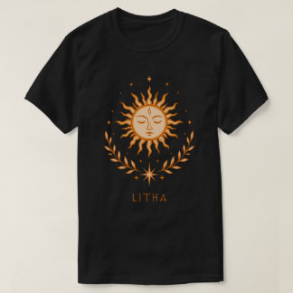 Camiseta itha Celestial Sun Face Botanical Wreath Art