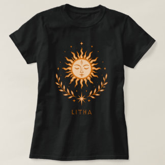 Camiseta itha Celestial Sun Face Botanical Wreath Art