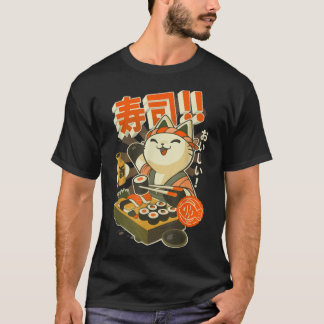 Camiseta Itinerância gráfica Cat Sushi Kawaii Anime Japa