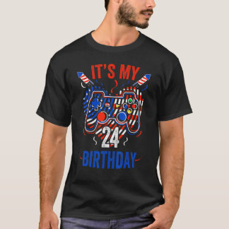 Camiseta It's 4th Of July And My 24th Birthday  Gamer Us