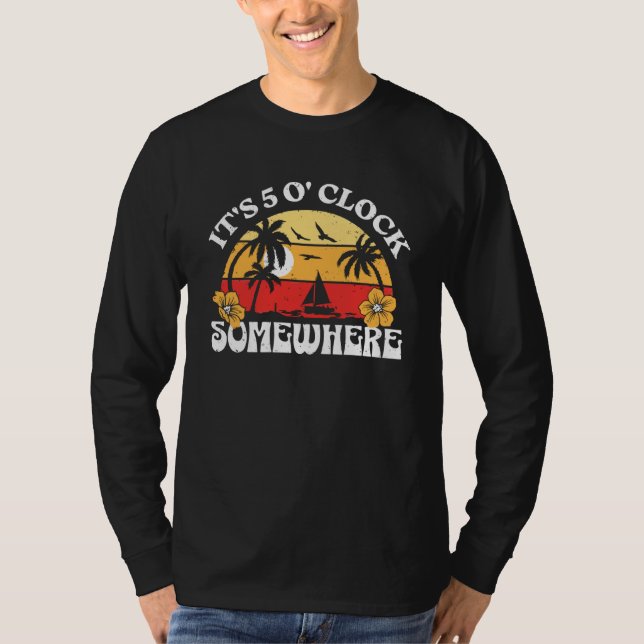Camiseta It's 5 Ou2019clock Somewhere Summer Retro Beach Su (Frente)