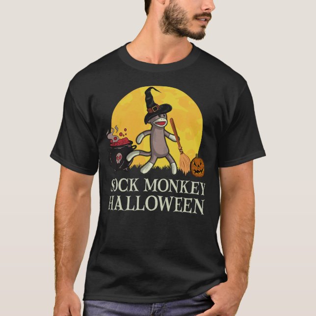 Camiseta It's a Sock Monkey Halloween Sock Monkey Witch (Frente)