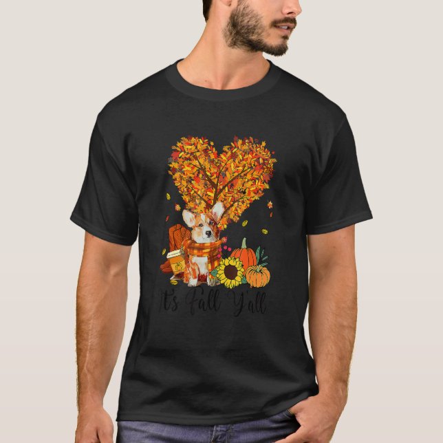 Camiseta It's Fall Y'all Corgi Dog  Thanksgiving Halloween (Frente)