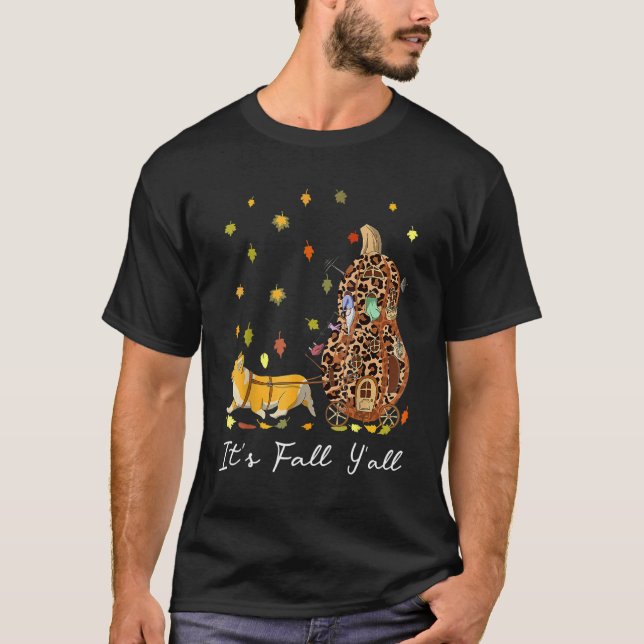 Camiseta It's Fall Y'All Corgi Gnome & Pumpkin Leopard Than (Frente)
